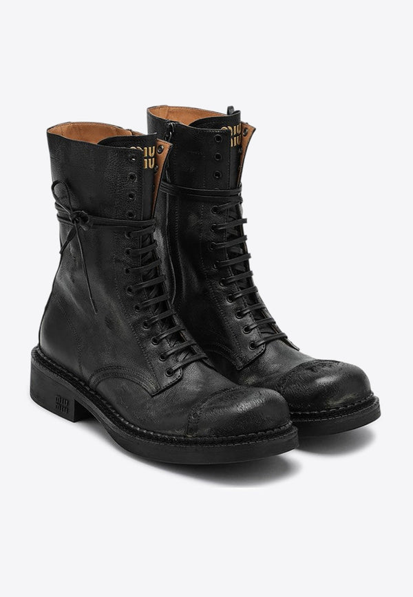 Lace-Up Mid-Calf Leather Boots