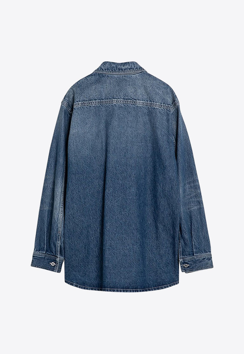 V Plaque Long-Sleeved Denim Shirt