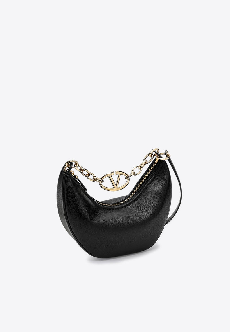 Small VLogo Moon Grained Leather Hobo Bag