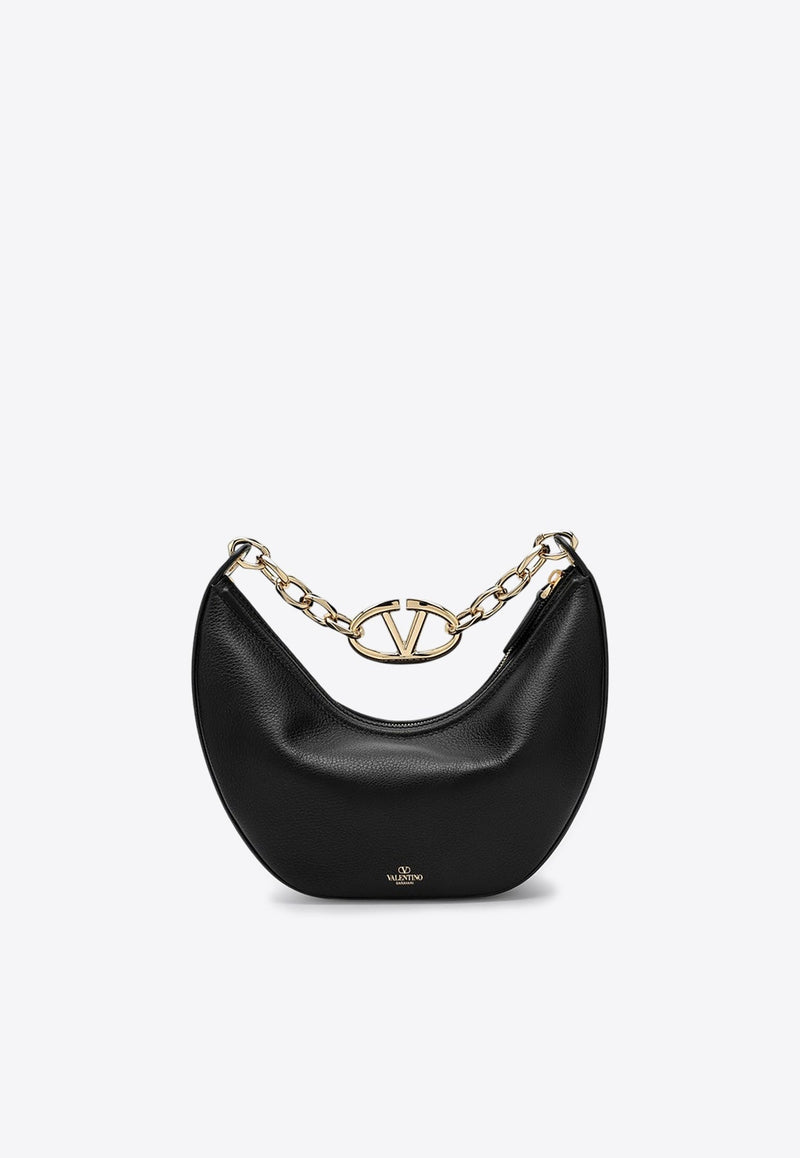 Small VLogo Moon Grained Leather Hobo Bag