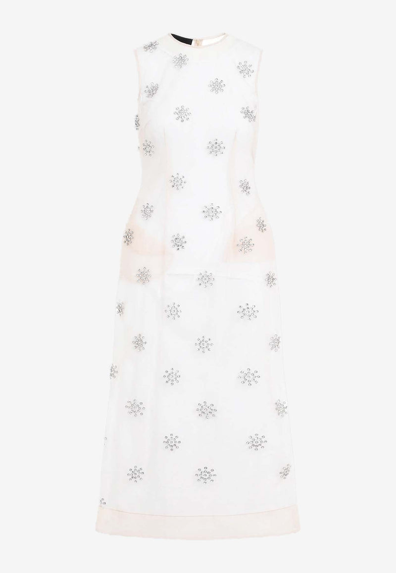 Crystal-Embellished Sheer Midi Dress