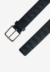 Rectangle Buckle Belt in Intrecciato Leather