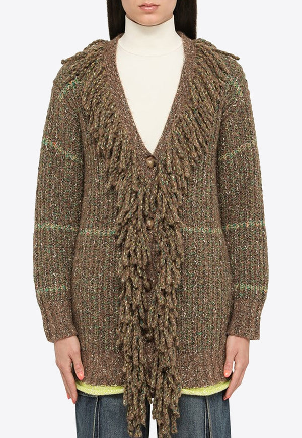 Tweed Knit Fringed Cardigan