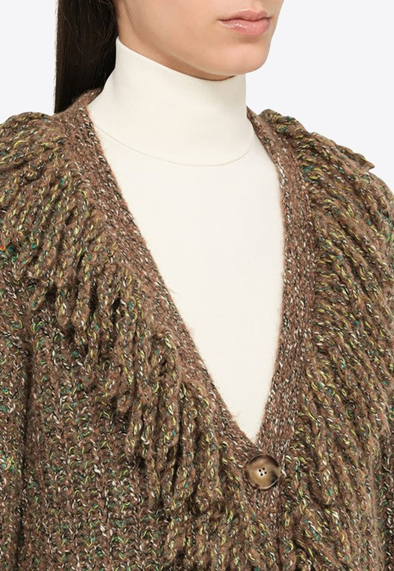 Tweed Knit Fringed Cardigan