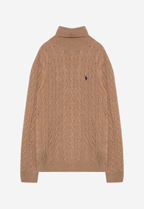 Cable Knit Turtleneck Logo Sweater