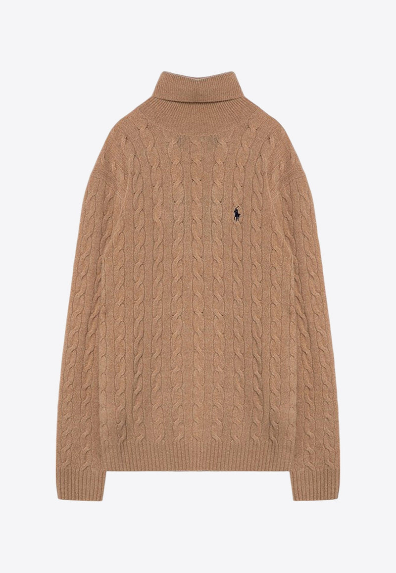 Cable Knit Turtleneck Logo Sweater