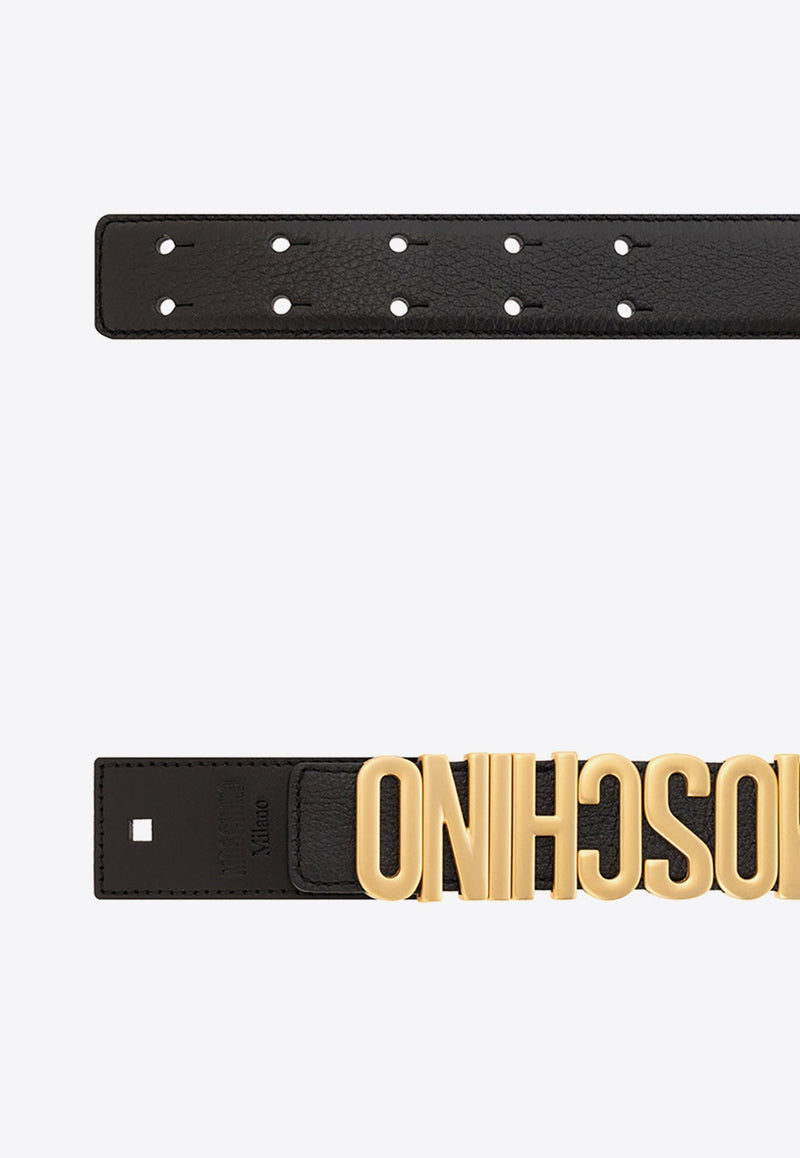 Logo Lettering Grained Leather Belt