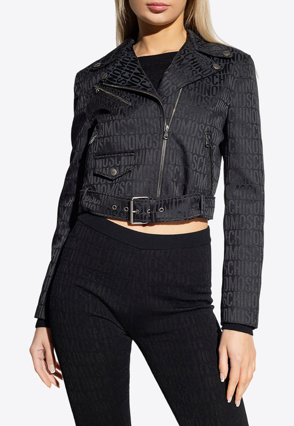 Logo Jacquard Cropped Biker Jacket