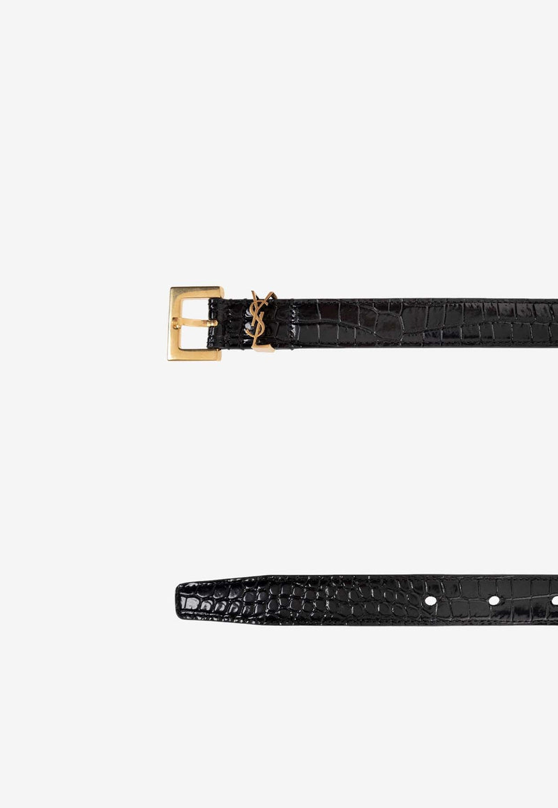 Monogram Crocodile-Embossed Thin Leather Belt