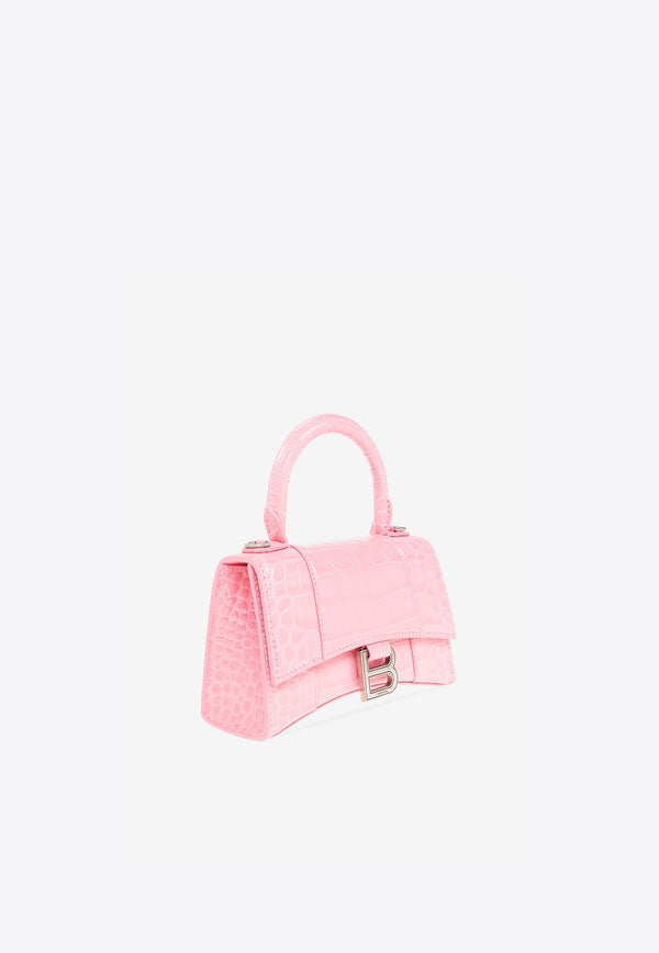 Hourglass XS Top Handle Bag in Croc Embossed Leather