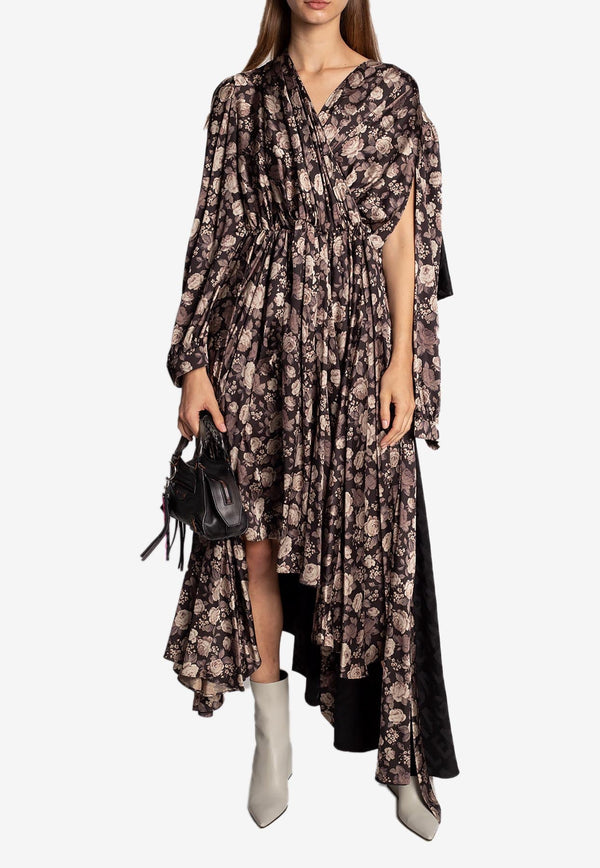 Asymmetric Floral Midi Dress