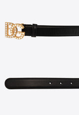 Embellished DG Logo Leather Belt