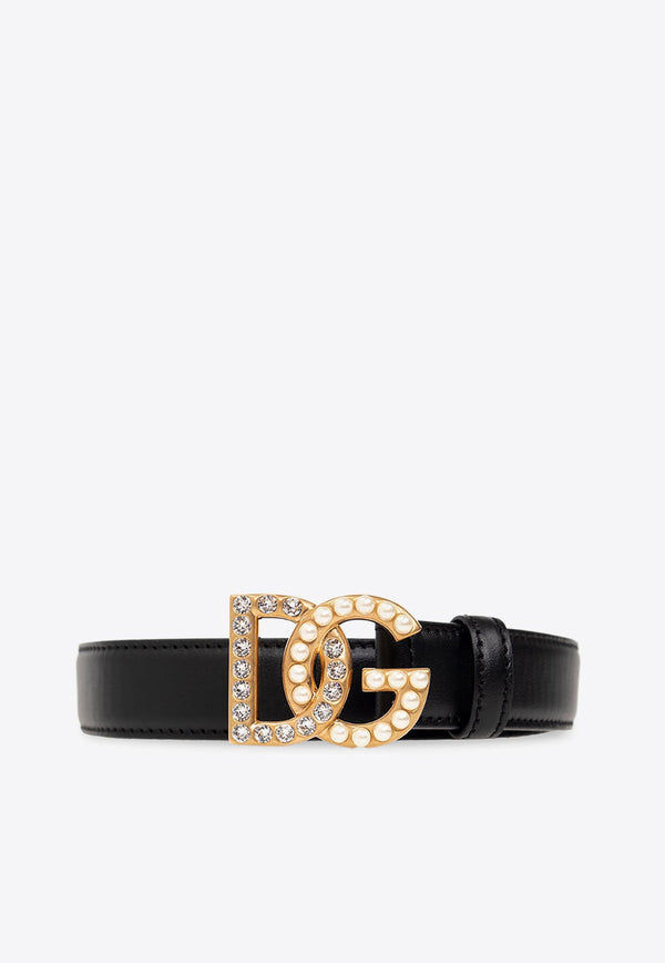 Embellished DG Logo Leather Belt