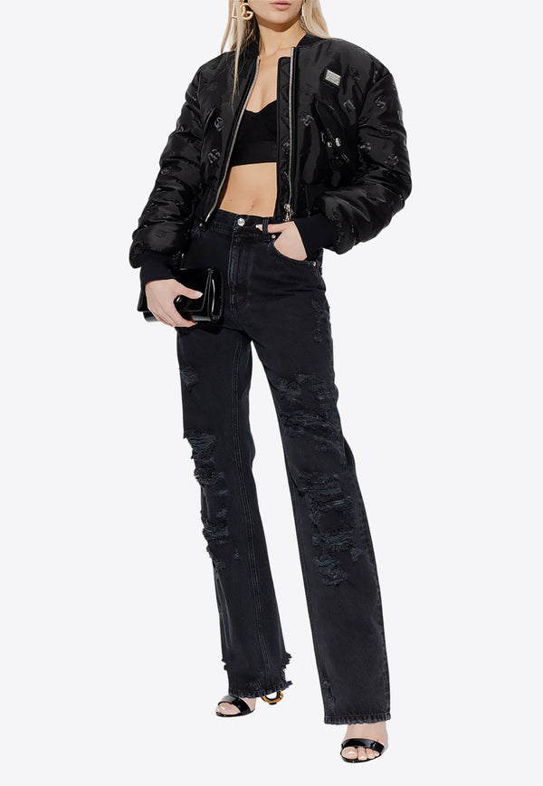 Ripped High-Waist Flared Jeans