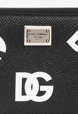 DG Logo Print Zip-Around Wallet in Grained Leather
