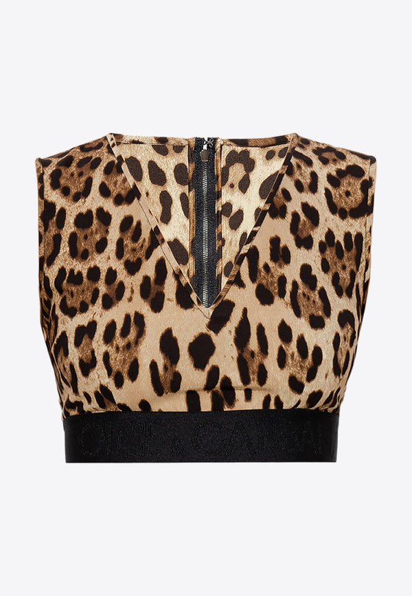 Leopard-Print V-neck Sleeveless Top