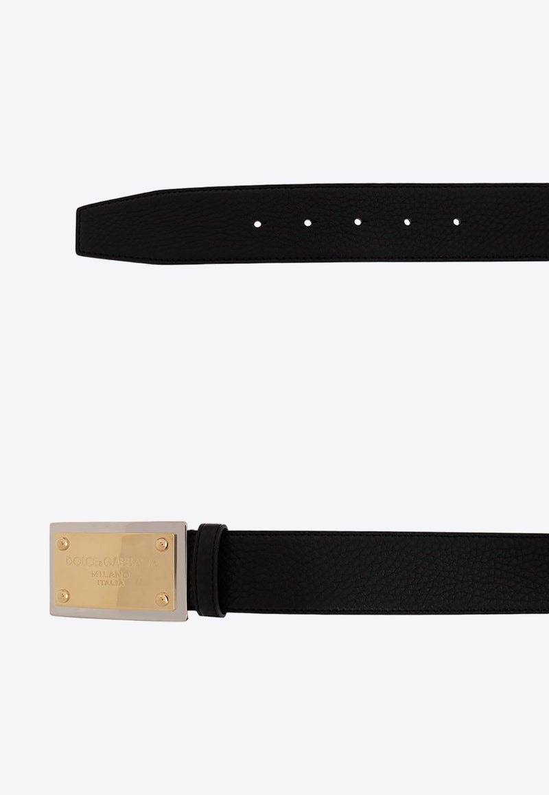 Logo-Plate Leather Belt