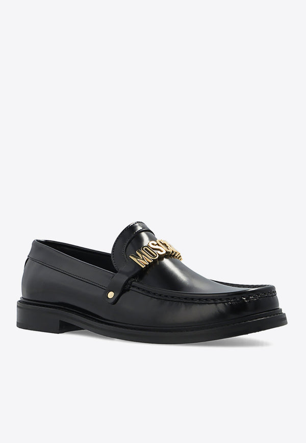Logo Lettering Leather Loafers
