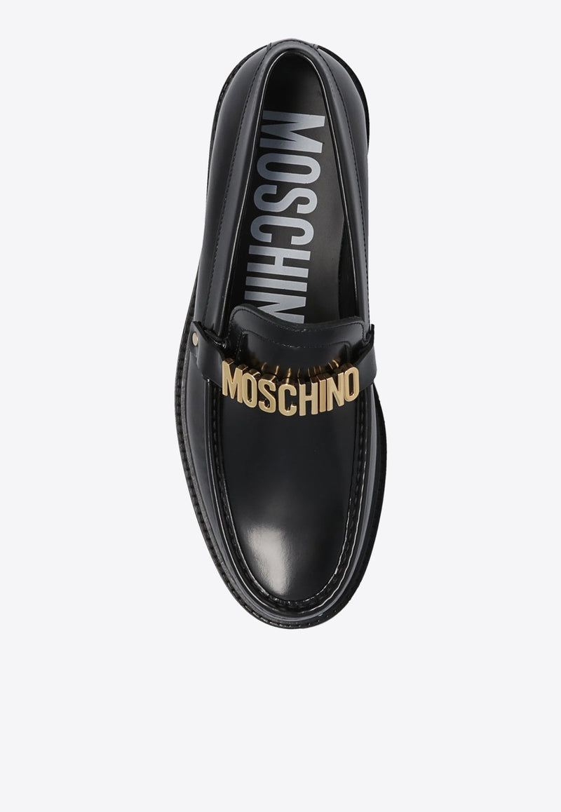 Logo Lettering Leather Loafers