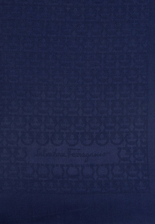 Gancini Pattern Silk-Wool Scarf