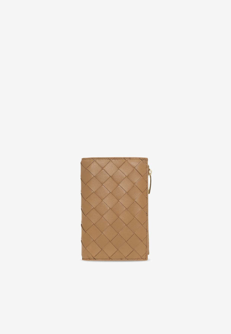 Medium Zip Bi-Fold Wallet in Intrecciato Leather