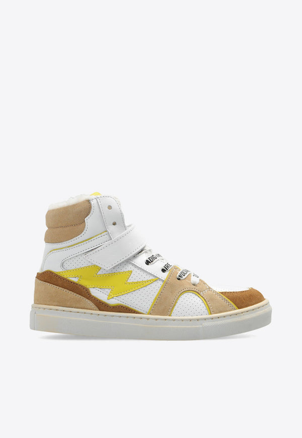 Boys High-Top Leather and Mesh Sneakers