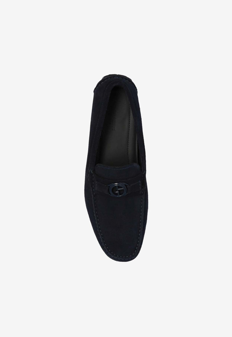 Logo Plaque Suede Loafers