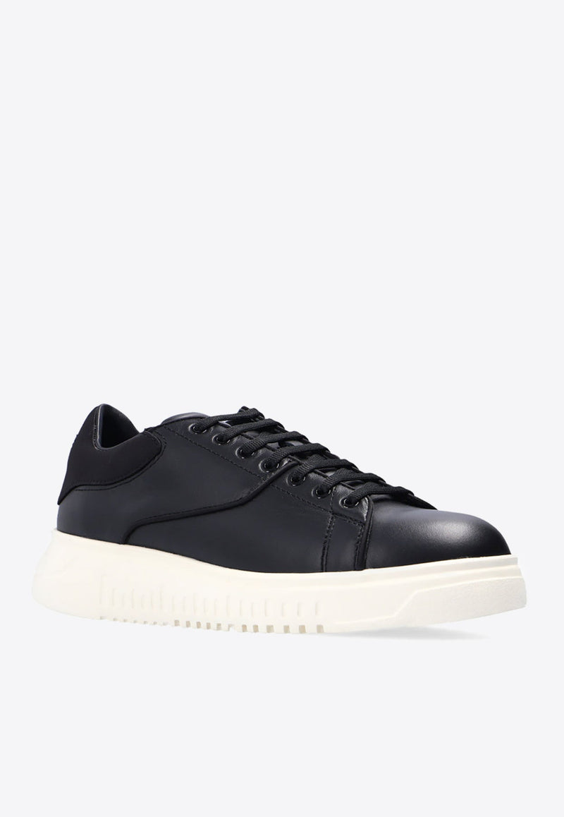 Stitched Panel Low-Top Leather Sneakers