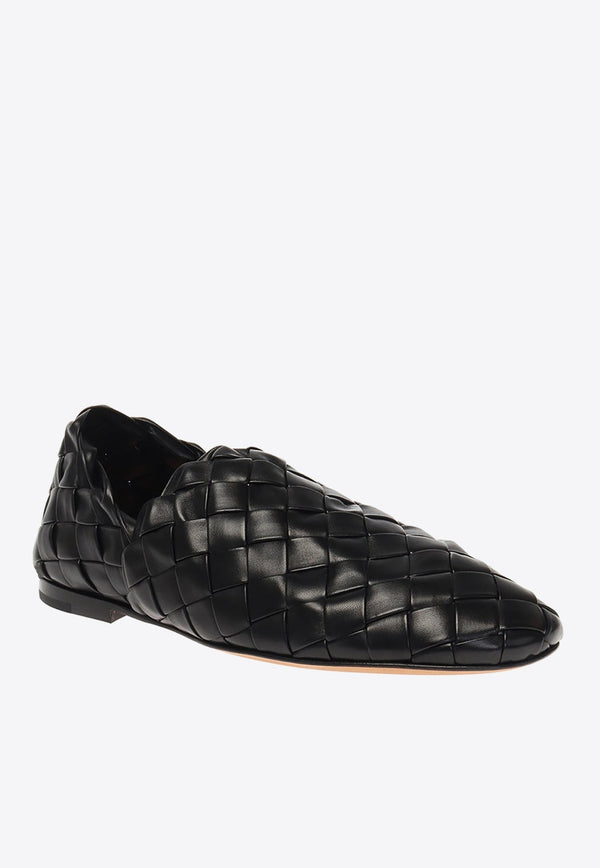 Intrecciato Pattern Leather Loafers