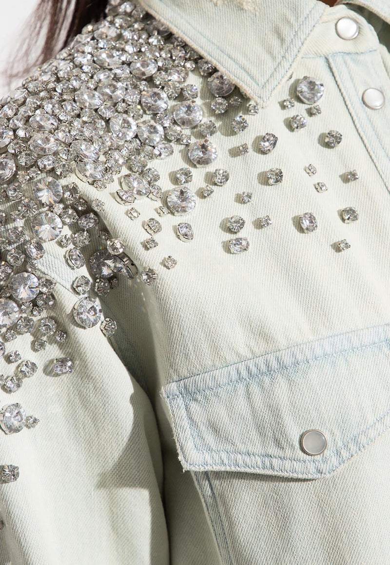 Bleached Denim Shirt with Crystal Embellishments