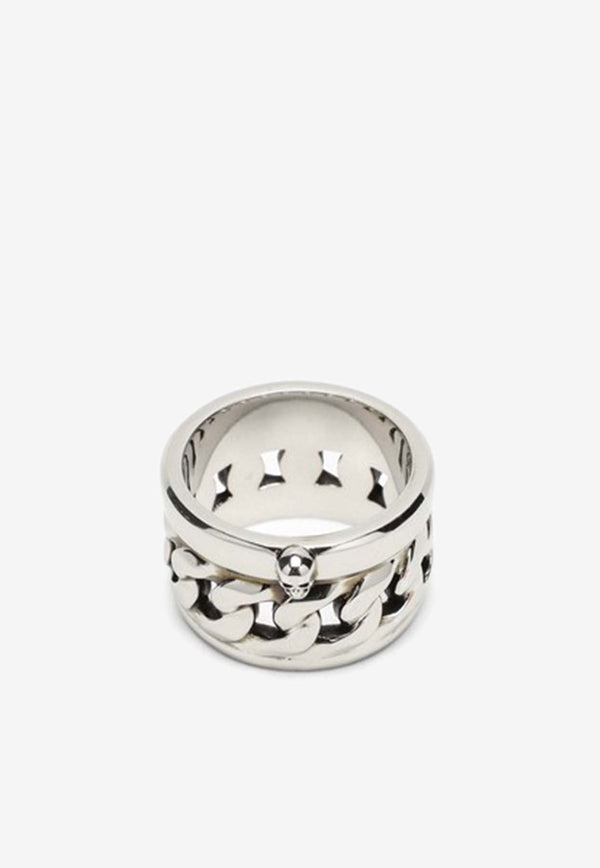 Chain-Motif Skull Ring