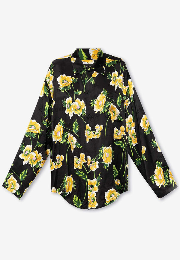 Floral Print Button-Up Silk Shirt