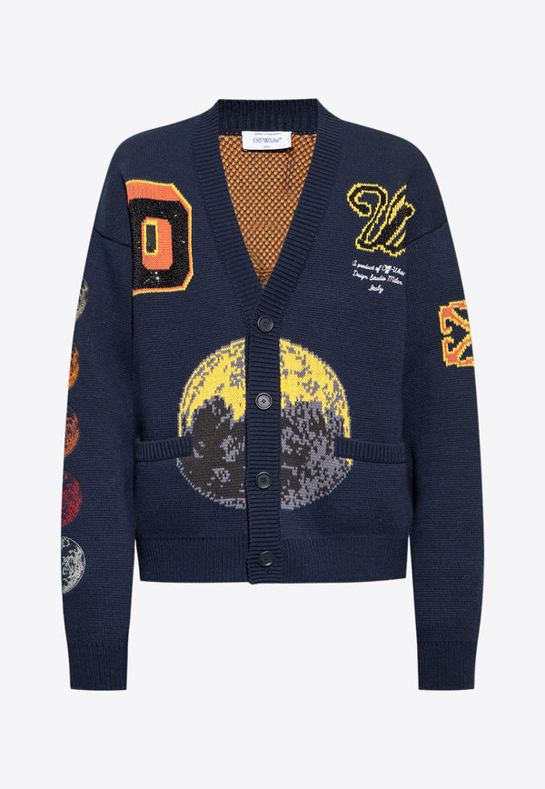 Intarsia Knit Varsity Cardigan with Patches