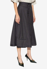 Pinstripe Flared Wool Midi Skirt