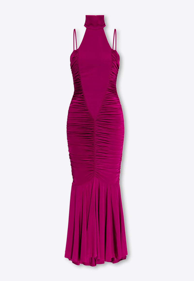 Ruched High-Neck Maxi Dress