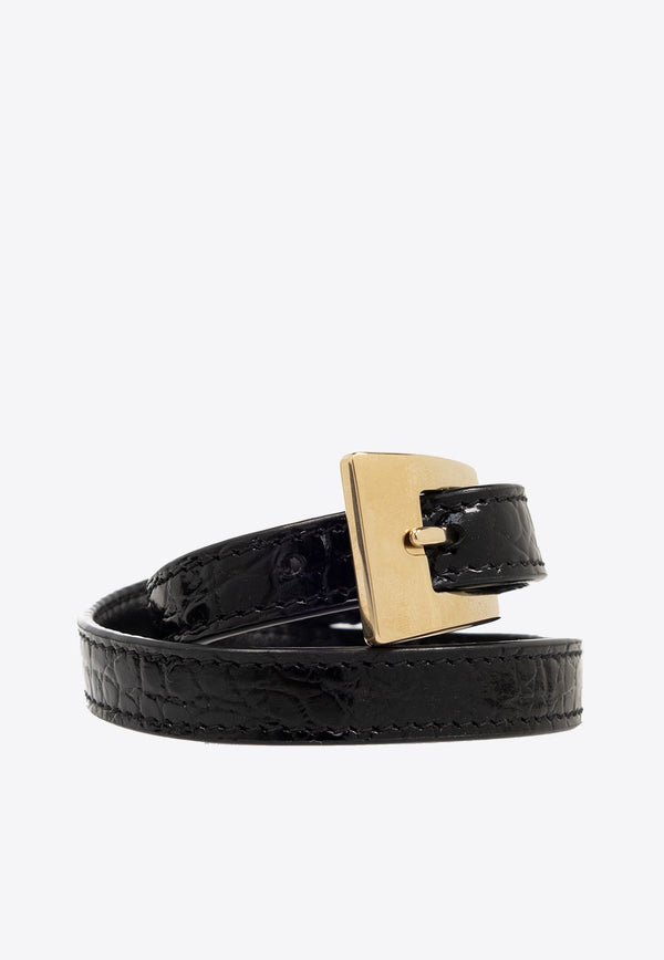 Double Wrap Croc-Embossed Leather Bracelet
