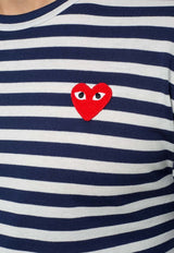 Embroidered Heart Long-Sleeved Striped T-shirt