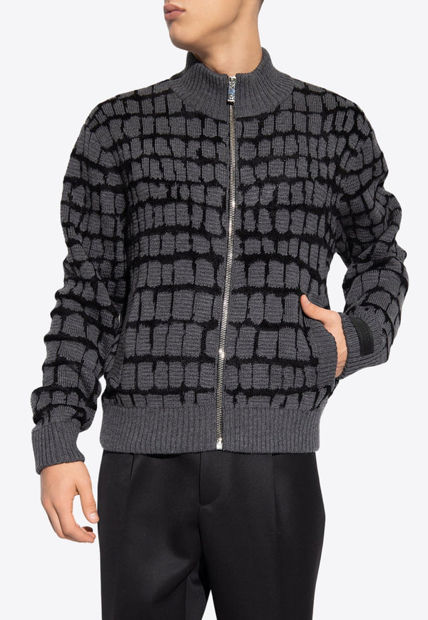 Croc-Jacquard Zip-Up Cardigan