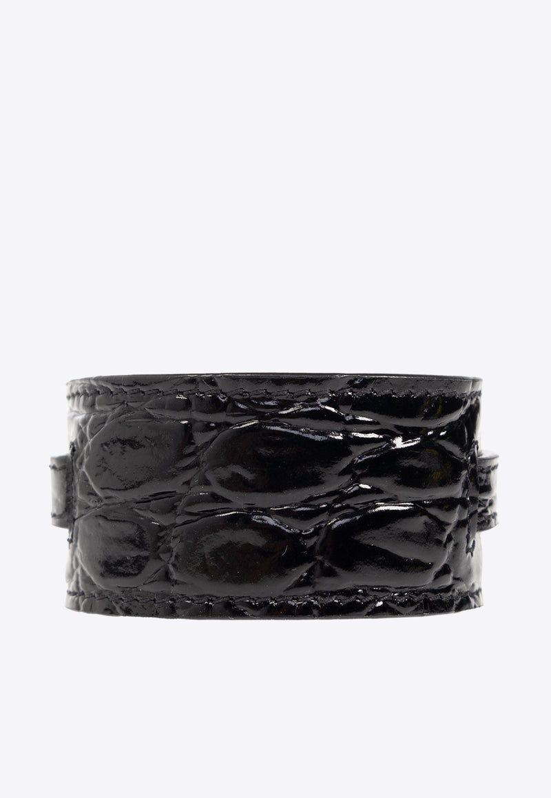 Le Carré Large Croc-Embossed Leather Bracelet