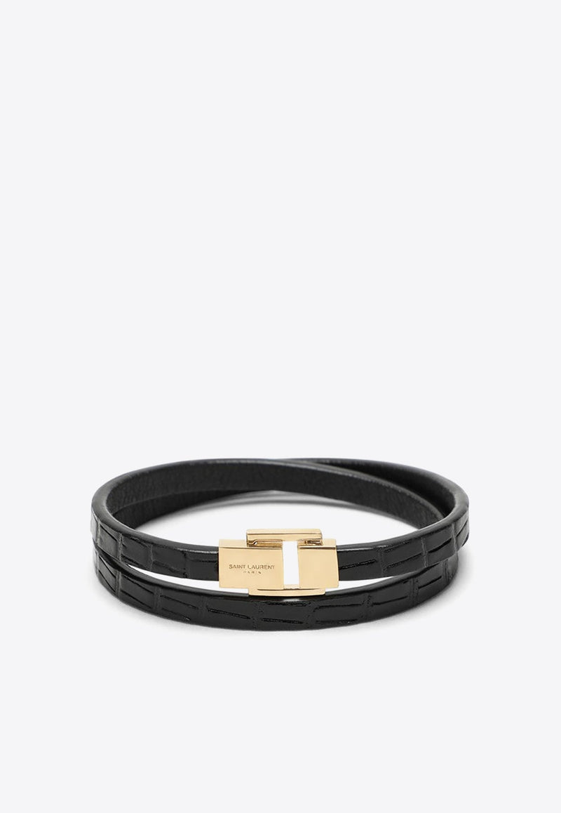 Double Wrap Bracelet in Croc-Embossed Leather