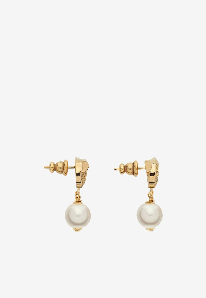 Crystal Embellished Gancini Pearl Drop Earrings