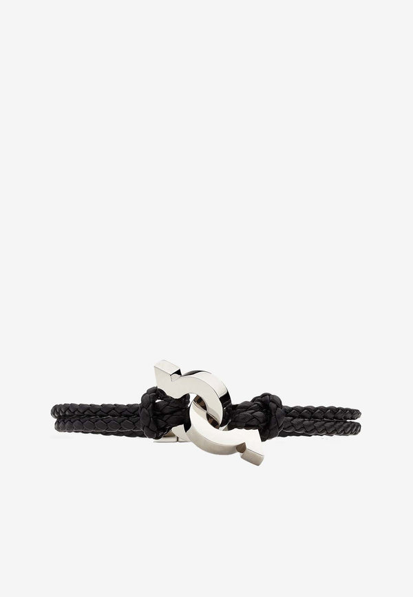 Double Gancini Braided Leather Bracelet