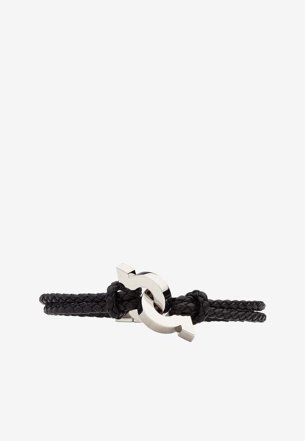 Double Gancini Braided Leather Bracelet