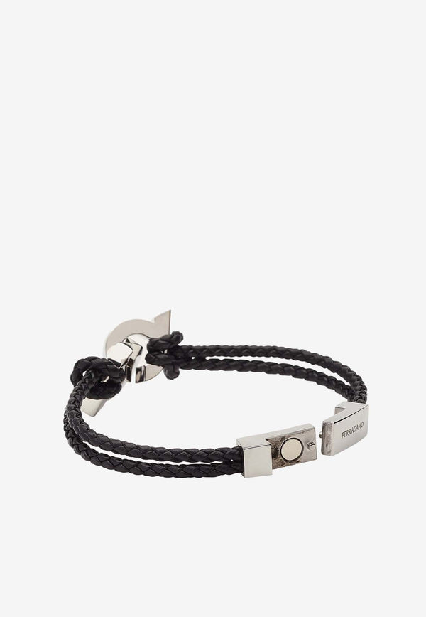 Double Gancini Braided Leather Bracelet