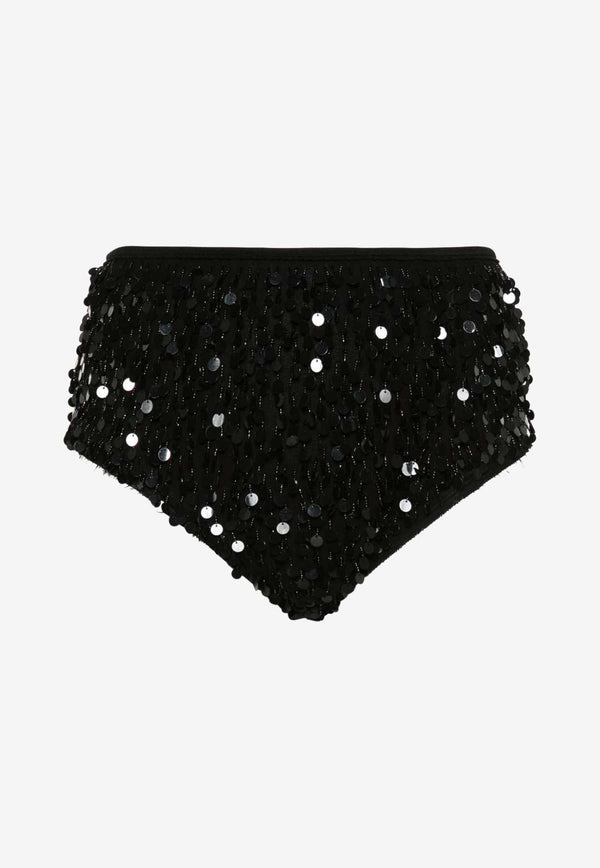 Sequin-Embellished Silk Micro Shorts