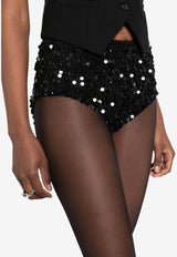 Sequin-Embellished Silk Micro Shorts