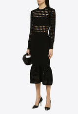 Knitted Mesh Sleeved Midi Dress