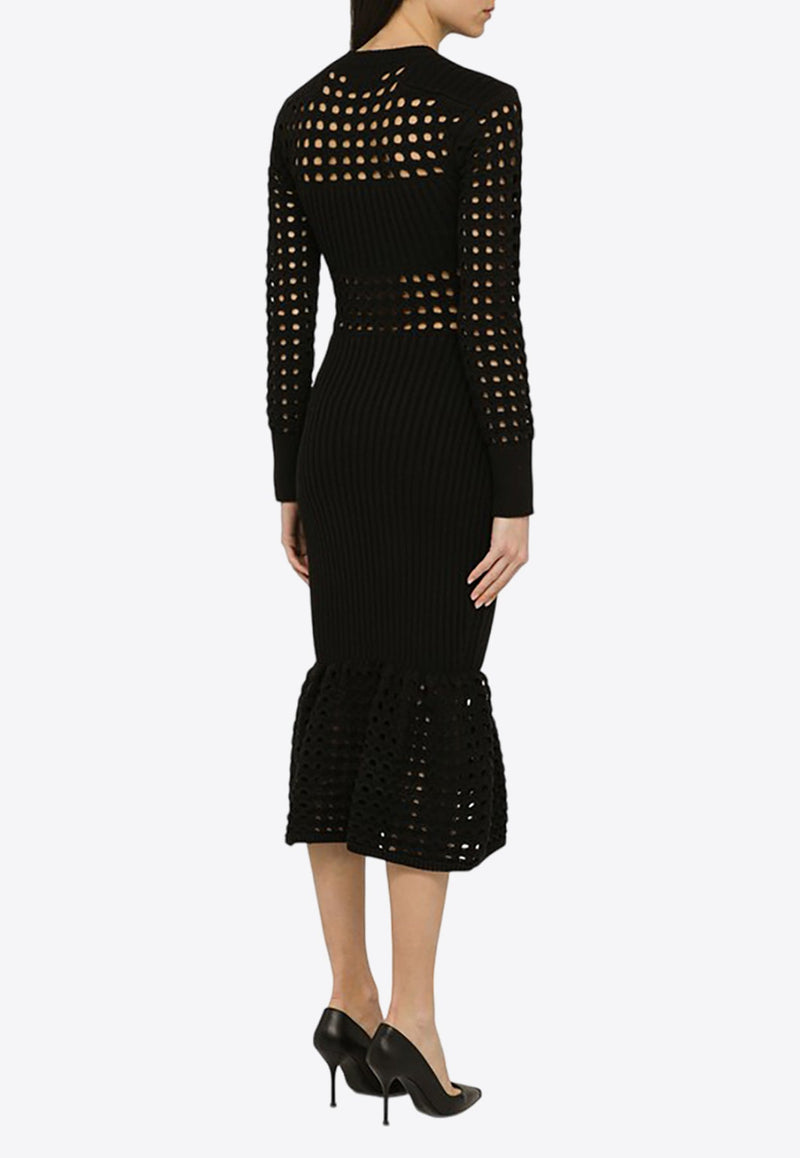 Knitted Mesh Sleeved Midi Dress