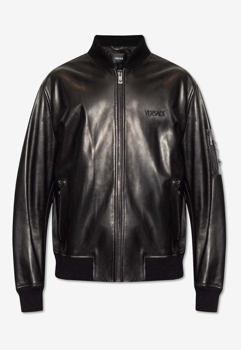 Leather Zip-Up Bomber Jacket