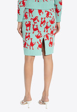 Crab Pattern Wool Knee-Length Skirt